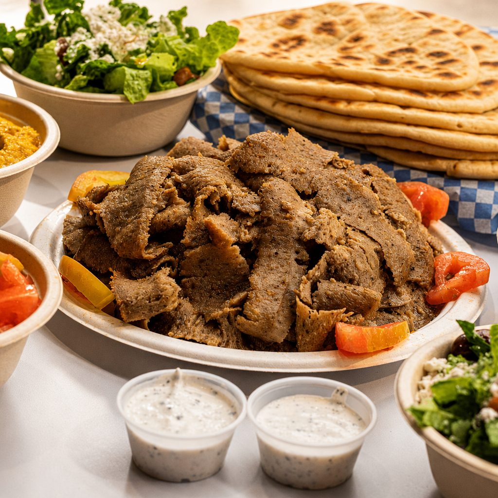 Triple Gyro Plate with French Fries or Rice.