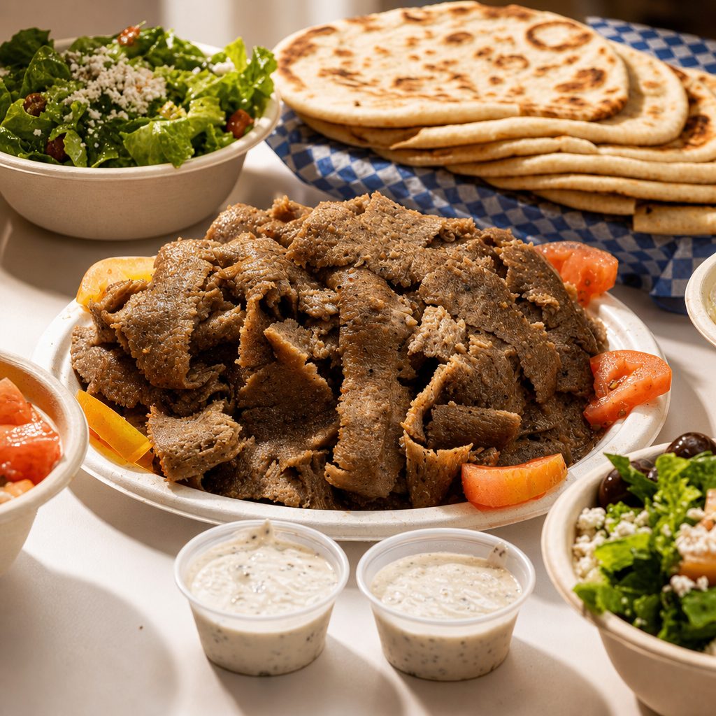 Double Gyro Plate with French Fries or Rice.